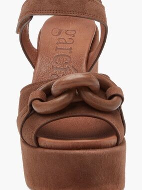 Pedro Garcia Brown Suede Platform Sandal with Wooden Chain